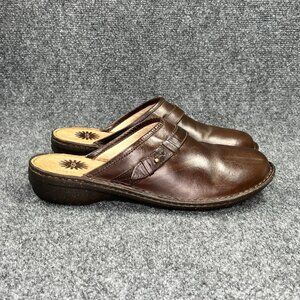 UGG Livia Mules‎ Women's 10 Brown Leather Slip On Shearling Lined Shoes Loafers